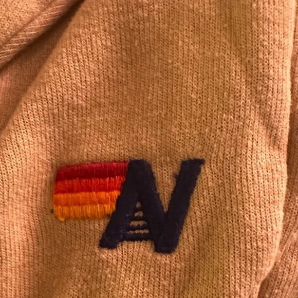 Aviator Nation Beige Crewneck with Black Lightning Bolt